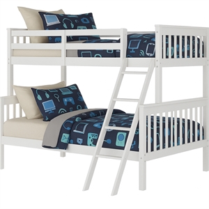 Pemberly Row Contemporary Twin Over Full Bunk Bed in White Finish