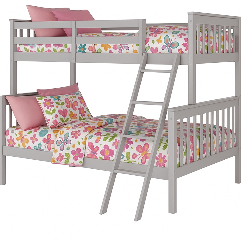 Pemberly Row Contemporary Twin Over Full Bunk Bed in Gray Finish
