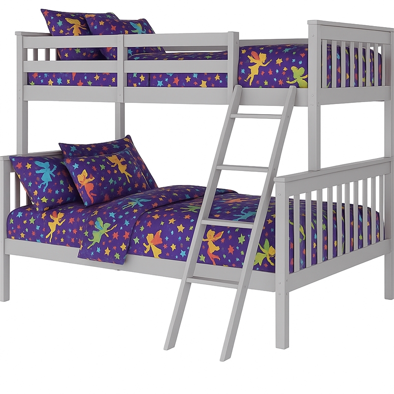 Pemberly Row Contemporary Twin Over Full Bunk Bed in Gray Finish