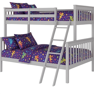 Pemberly Row Contemporary Twin Over Full Bunk Bed in Gray Finish