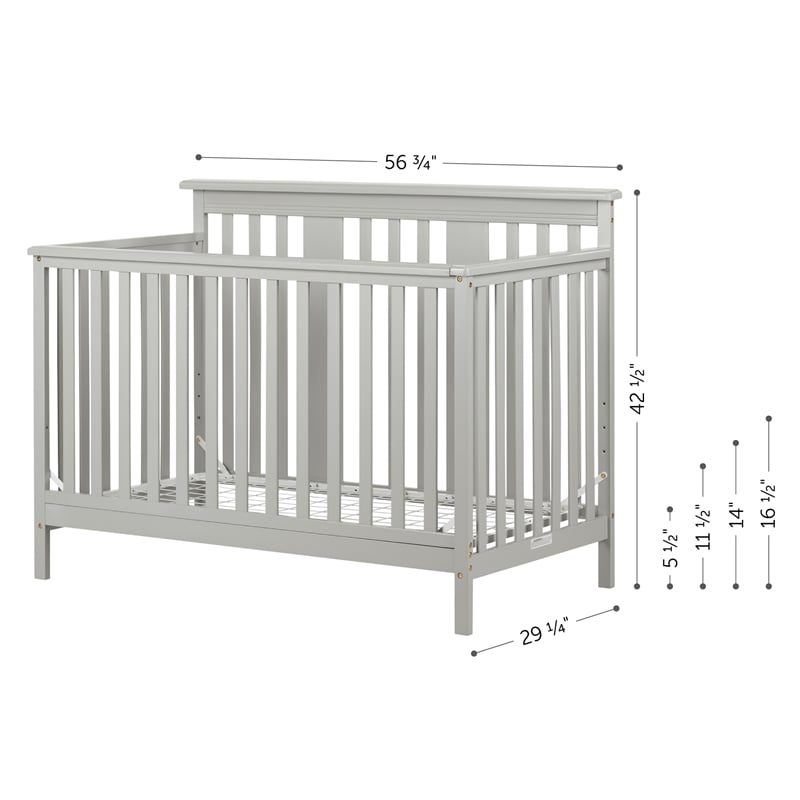 Pemberly Row Baby Crib 4 Heights with Toddler Rail in Soft Gray