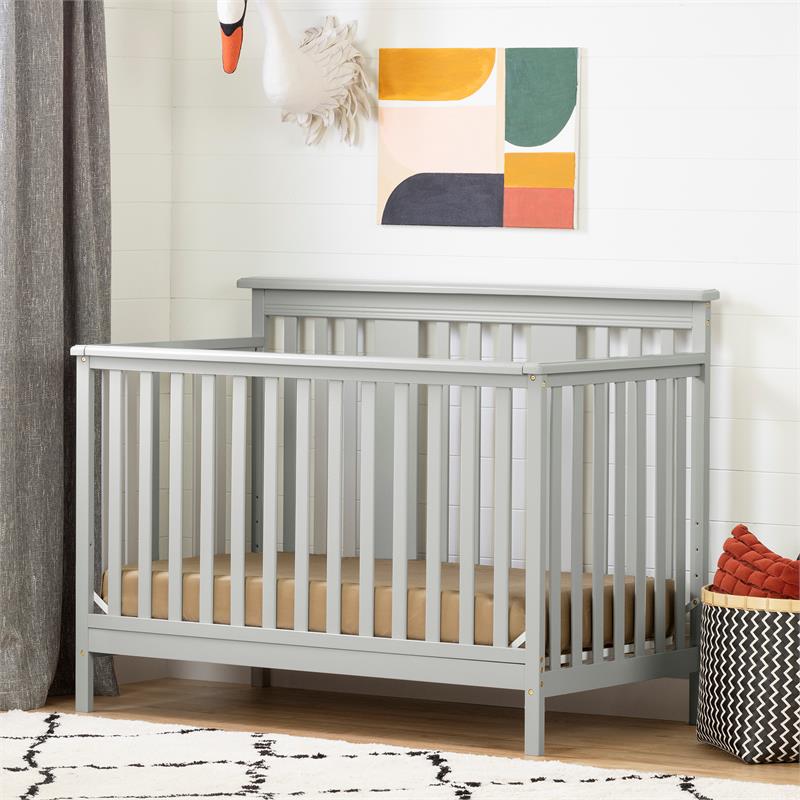 Pemberly Row Baby Crib 4 Heights with Toddler Rail in Soft Gray