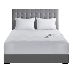 Pemberly Row 54x75&quot Polyester Fabric Plush Top Heated Mattress Pad in White