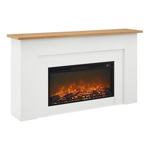 Pemberly Row 64&quot Wood Landscape Electric Fireplace in White and Oak