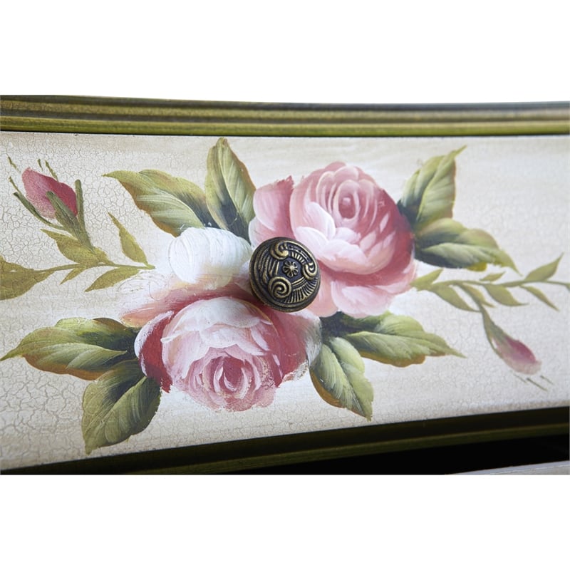 Pemberly Row 3-Drawer Antique Night Stand with Floral Art in Beige