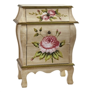 Pemberly Row 3-Drawer Antique Night Stand with Floral Art in Beige