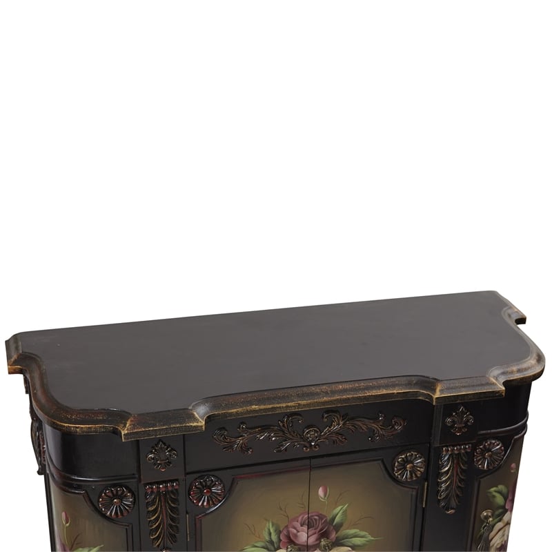 Pemberly Row French Vintage 2-Curved Door/2-Center Door Accent Chest in Brown