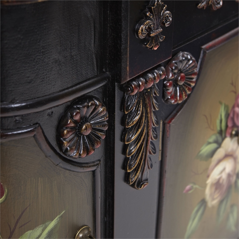 Pemberly Row French Vintage 2-Curved Door/2-Center Door Accent Chest in Brown