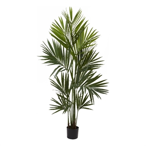 Pemberly Row 84&quot Kentia Palm Silk Tree with 230 Palm Leaves in Green/Black