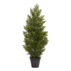 Pemberly Row Indoor/Outdoor 36&quot Mini Cedar Pine Tree in Green/Black