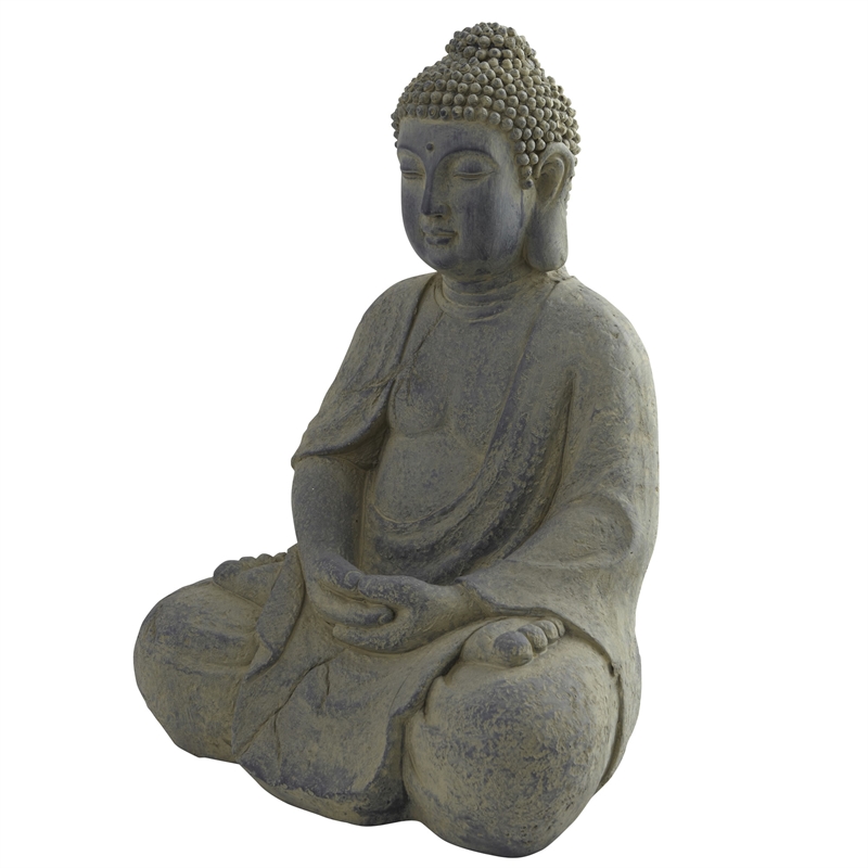 Pemberly Row Indoor/Outdoor Fiber Clay Full Buddha Pose Statue in Gray