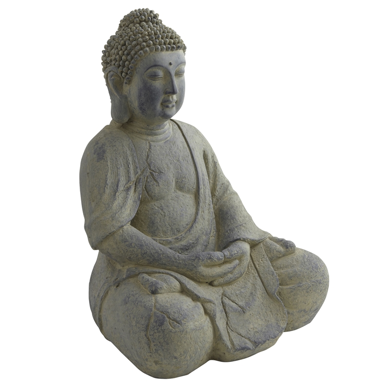 Pemberly Row Indoor/Outdoor Fiber Clay Full Buddha Pose Statue in Gray