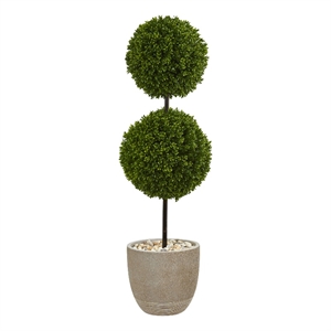 Pemberly Row 48&quot Boxwood Double Ball Topiary Artificial Tree in Oval Planter
