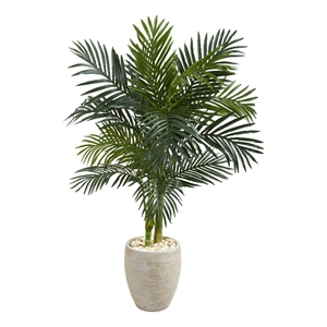 Pemberly Row 54&quot Golden Cane Palm Artificial Tree Oval Planter in Green/Beige