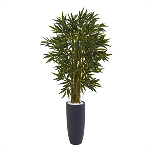 Pemberly Row 78&quot Bamboo Artificial Tree in Gray Cylinder Planter in Green/Gray