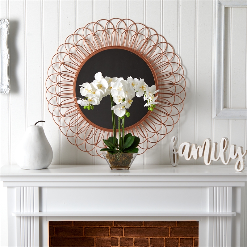Pemberly Row Triple Phalaenopsis Orchid in Glass Vase in White/Clear