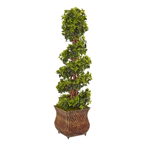 Pemberly Row 48&quot English Ivy Spiral Artificial Tree Metal Planter Green/Brown