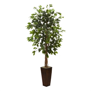 Pemberly Row 66&quot Ficus Tree with Bamboo Planter in Green/Brown