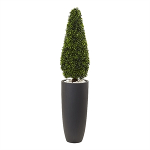 Pemberly Row 50&quot Boxwood Topiary with Cylindrical Planter in Green/Gray