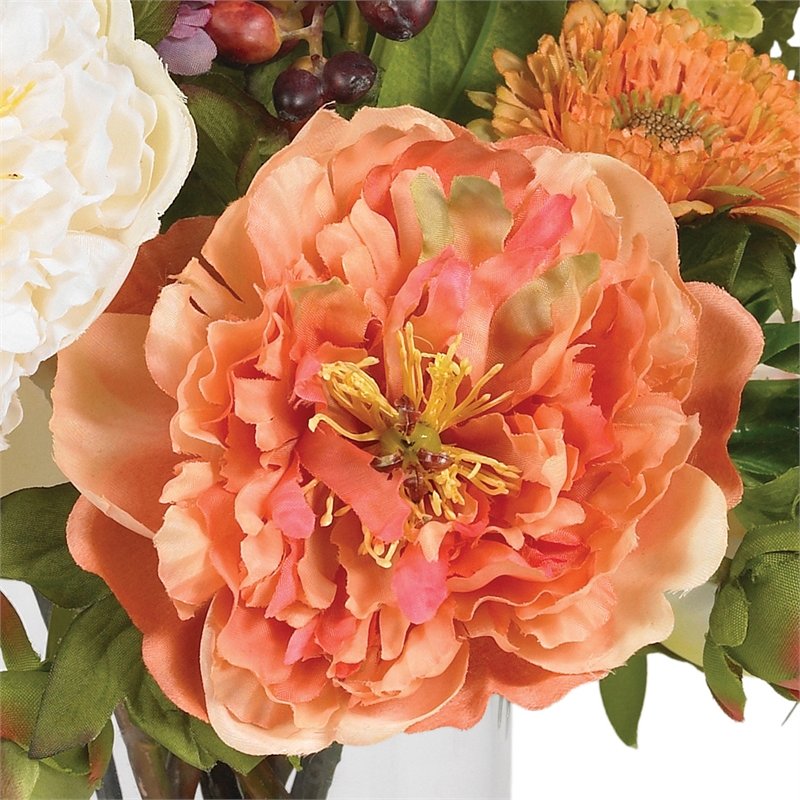 Pemberly Row Peony Silk Arrangement with Glass Vase in Multi-Color/Clear