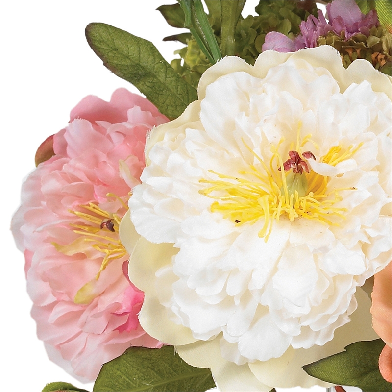 Pemberly Row Peony Silk Arrangement with Glass Vase in Multi-Color/Clear