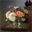 Pemberly Row Peony Silk Arrangement with Glass Vase in Multi-Color/Clear