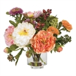 Pemberly Row Peony Silk Arrangement with Glass Vase in Multi-Color/Clear