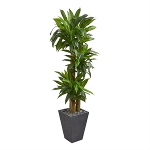 Pemberly Row 66&quot Cornstalk Dracaena Artificial Planter Real Touch Green/Slate