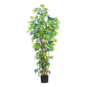 Pemberly Row 72&quot Curved Bamboo Silk Tree with 1700 Leaves in Green/Black