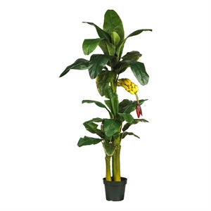 Pemberly Row 72&quot Triple Stalk Banana Silk Tree in Green/Black