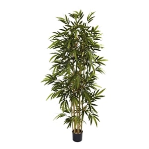 Pemberly Row 72&quot Bamboo Tree with Natural Distinct Wood Trunks in Green/Black