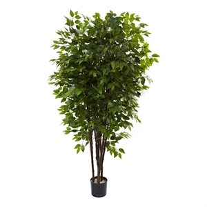 Pemberly Row 78&quot Deluxe Ficus Tree with 2500 Leaves in Green/Black