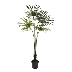 Pemberly Row Indoor/Outdoor 84&quot Fan Palm Tree UV Resistant in Green/Black