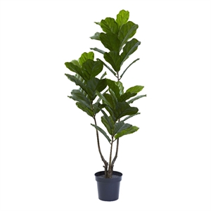 Pemberly Row Indoor/Outdoor 65&quot Fiddle Leaf Tree UV Resistant in Green/Black