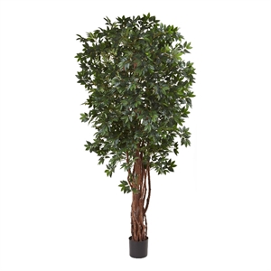 Pemberly Row 90&quot Lychee Silk Tree with Natural Trunk/5406 Leaves - Green/Black