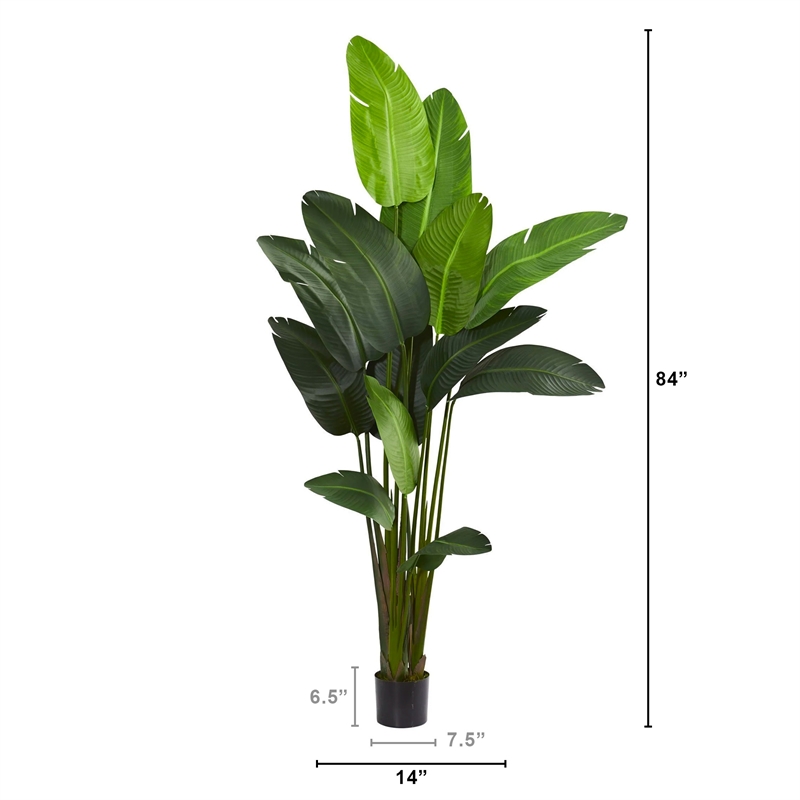Pemberly Row Travelers Palm Artificial Tree with Upward Leaves in Green/Black