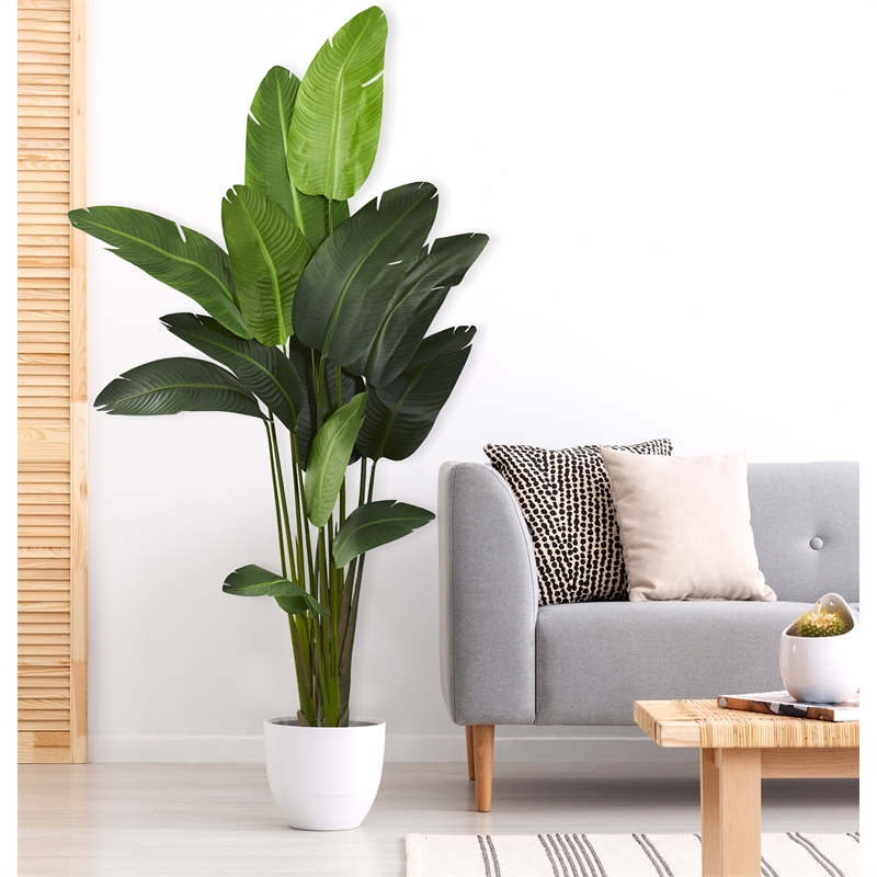 Pemberly Row Travelers Palm Artificial Tree with Upward Leaves in Green/Black