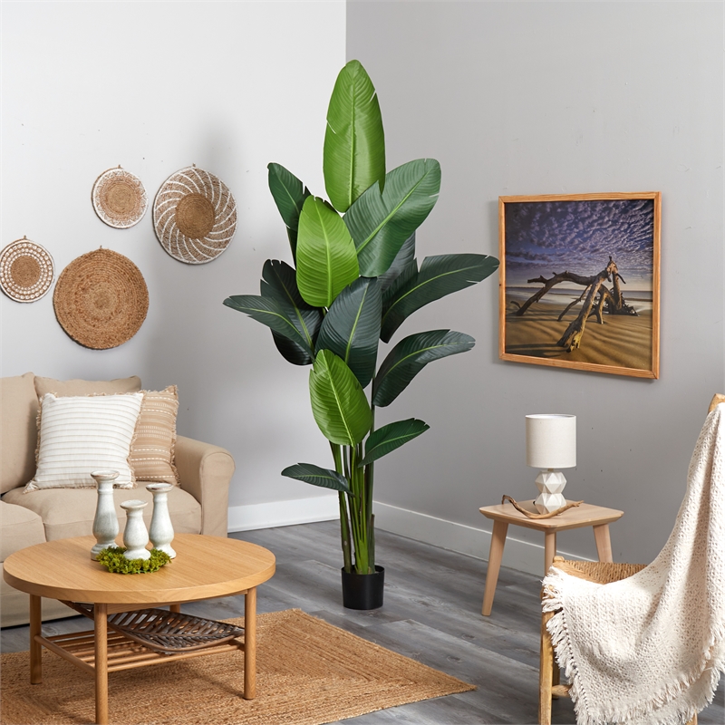 Pemberly Row Travelers Palm Artificial Tree with Upward Leaves in Green/Black
