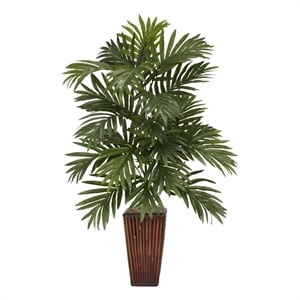 Pemberly Row Areca Palm with Bamboo Vase Silk Plant in Green/Brown