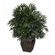 Pemberly Row Double Bamboo Palm with Decor Planter Silk Plant in Green/Brown