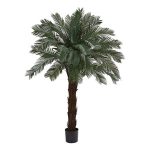 Pemberly Row Indoor/Outdoor 72&quot Cycas Artificial Tree UV Resistant Green/Black