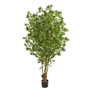 Pemberly Row 72&quot Tall Maple Artificial Tree with Light-Dark Green Leaves/Black