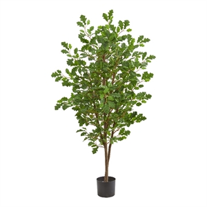 Pemberly Row 60&quot Oak Artificial Tree with Glazed Planter in Green/Black