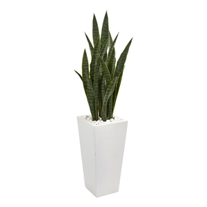 Pemberly Row 48&quot Sansevieria Artificial Plant in White Tower Planter