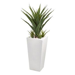 Pemberly Row 40&quot Spiky Agave Artificial Plant in White Planter in Green/White