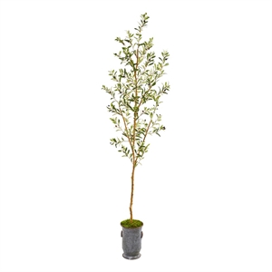 Pemberly Row 90&quot Olive Artificial Tree in Decorative Planter in Green/Gray