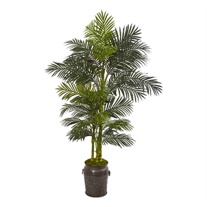 Pemberly Row 84&quot Golden Cane Artificial Palm Tree in Decorative Planter