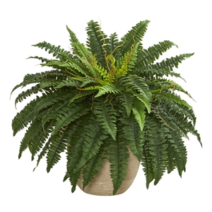 Pemberly Row 22&quot Boston Fern Artificial Plant in Sandstone Planter