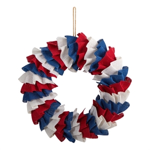 Pemberly Row 18&quot Red White and Blue Americana Burlap Wreath in Multi-Color