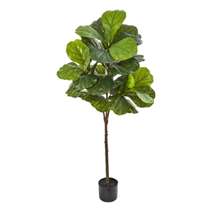 Pemberly Row 54&quot Fiddle Leaf Artificial Tree Real Touch in Green/Black